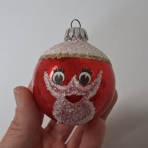 VTG West Germany Mica Pie Eyed Long Eyelashes Santa Claus Glass Xmas Ornament